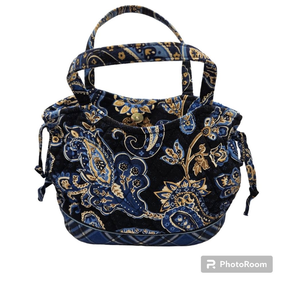 Vera Bradley Windsor Sm Two Handled Purse Blue Black Magnetic Snap Close Retired